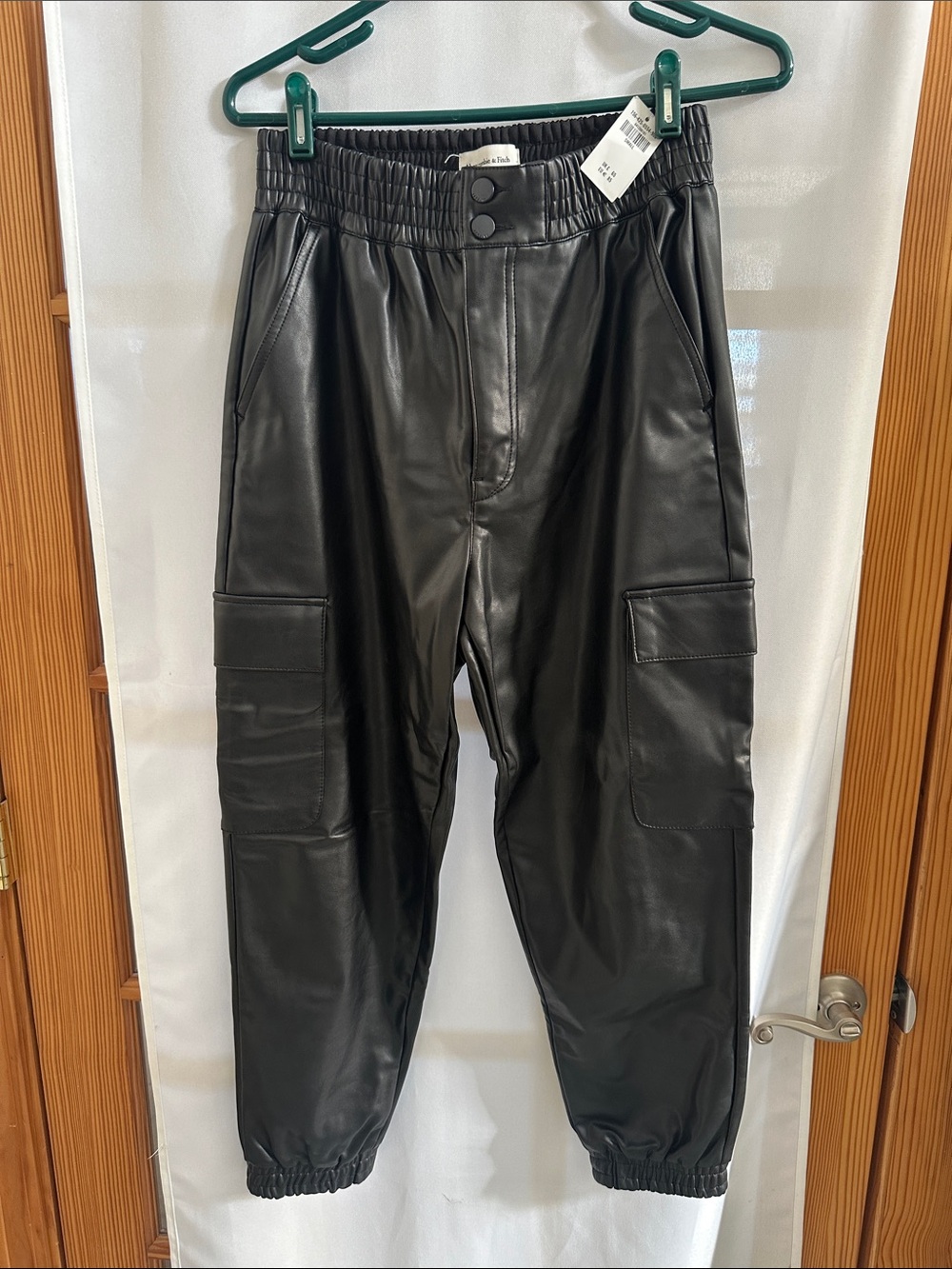 NWT Abercrombie & Fitch Black Faux Leather Cargo Jogger Pants